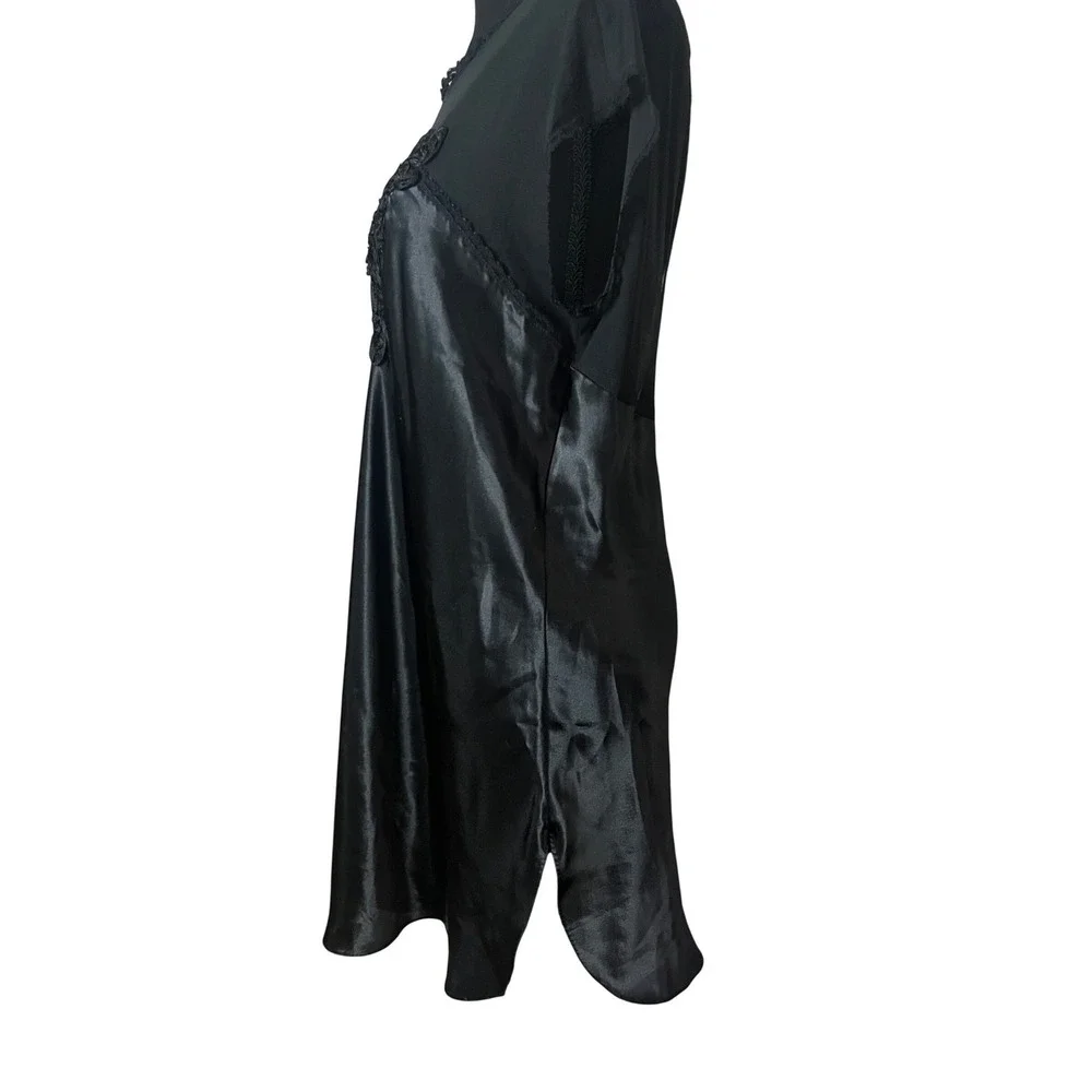 Vtg California Dynasty Nightgown Women's Medium Black‎ Liquid Satin